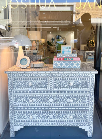 Bone Inlay 4-Drawer Chest - Floral Grey