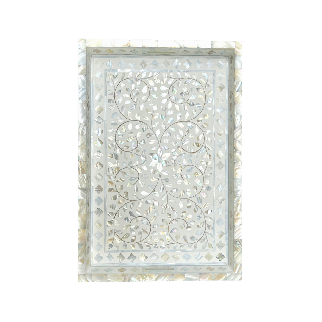 Pearl Inlay Tray - Floral White