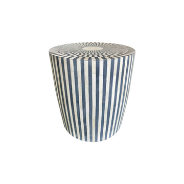 Bone Inlay Round Side Table - Stripe Grey