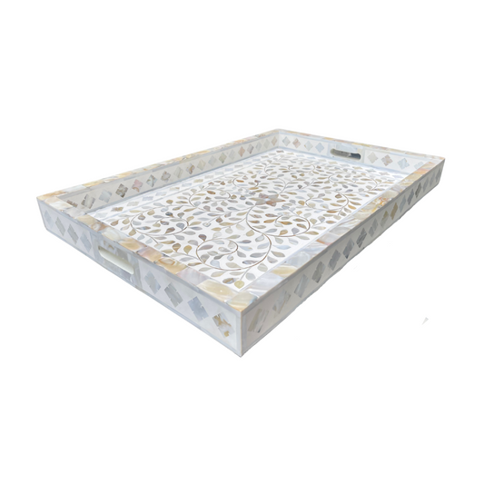 Pearl Inlay Tray - Floral White