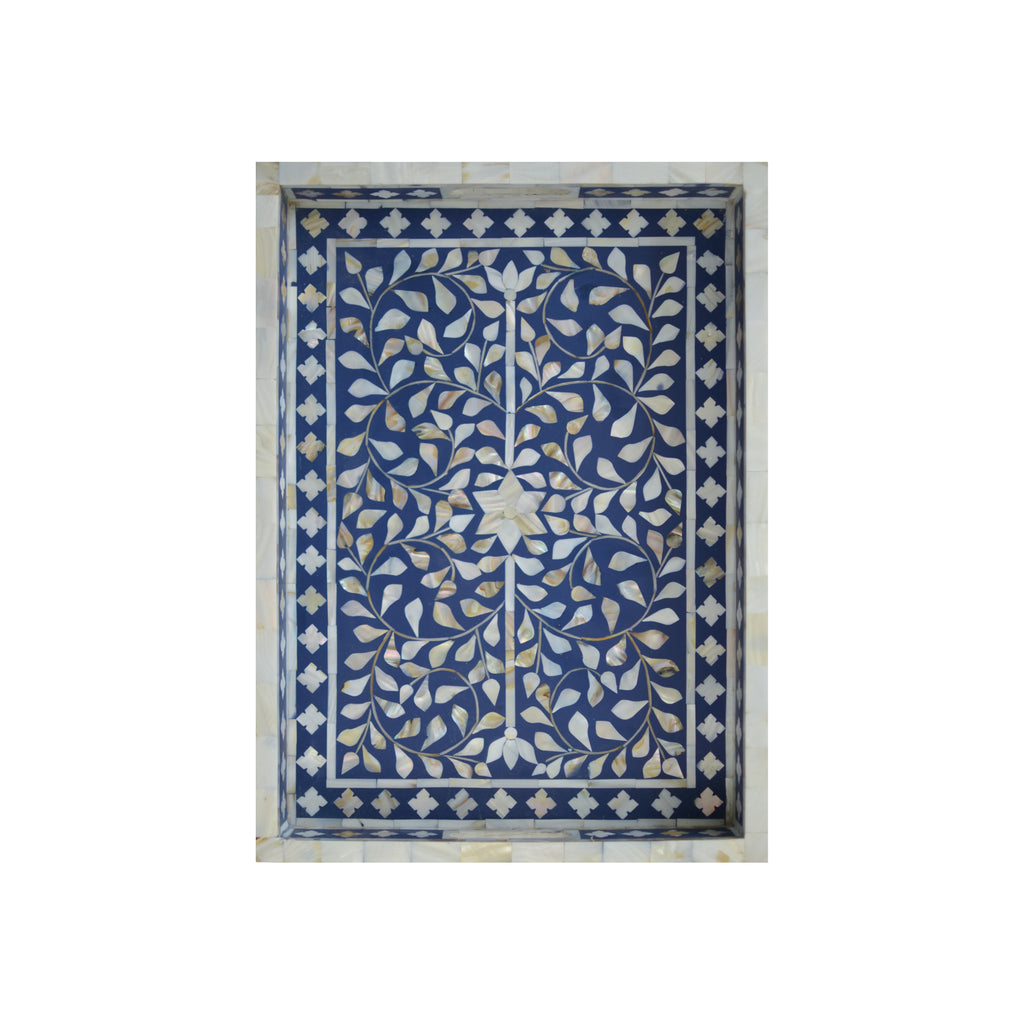 pearl inlay tray floral navy