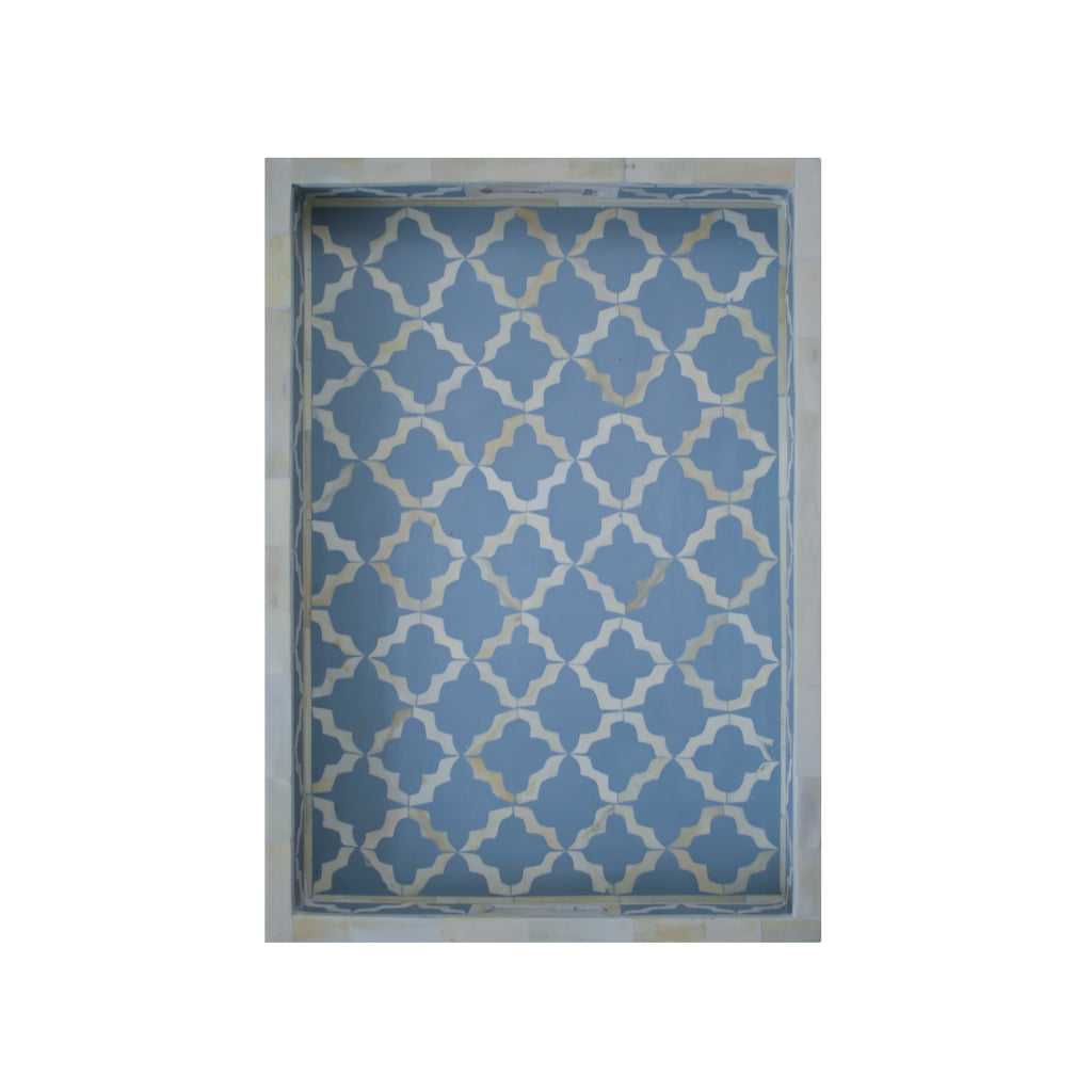 bone inlay tray - trellis powder blue