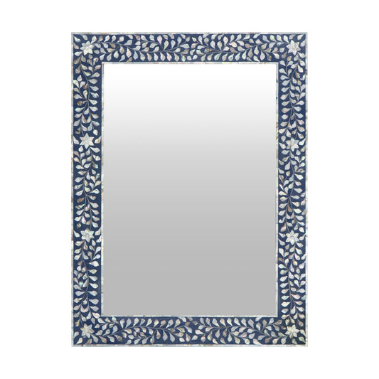pearl inlay mirror - floral navy