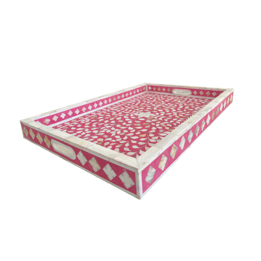 Floral Pink pearl inlay tray 