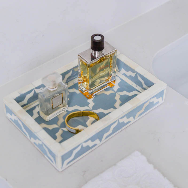 Bone Inlay Mini Tray - Trellis Powder Blue