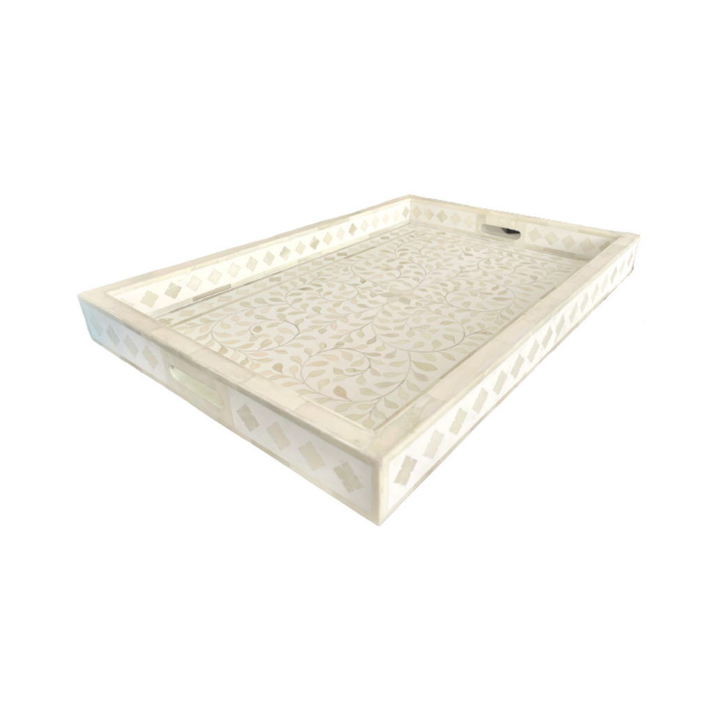 bone inlay tray - floral white