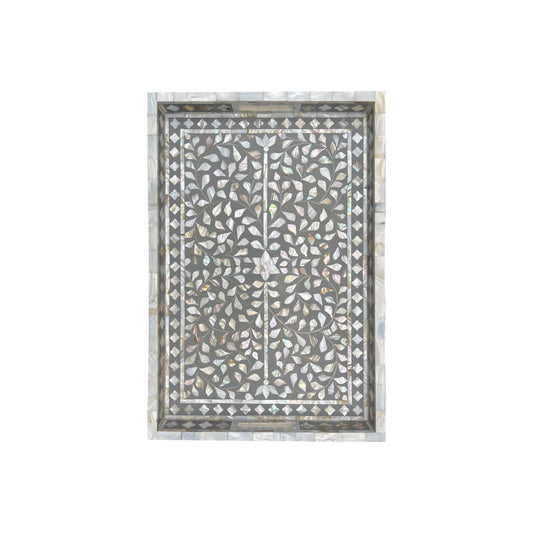 Pearl inlay tray floral grey