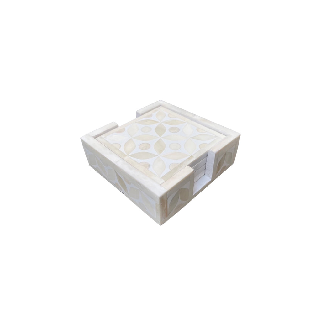 Bone inlay coasters - geometric white