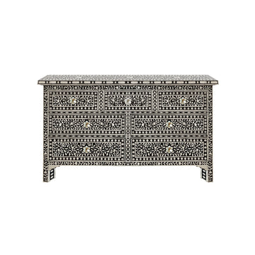 Bone Inlay 7-Drawer Chest - Floral Black