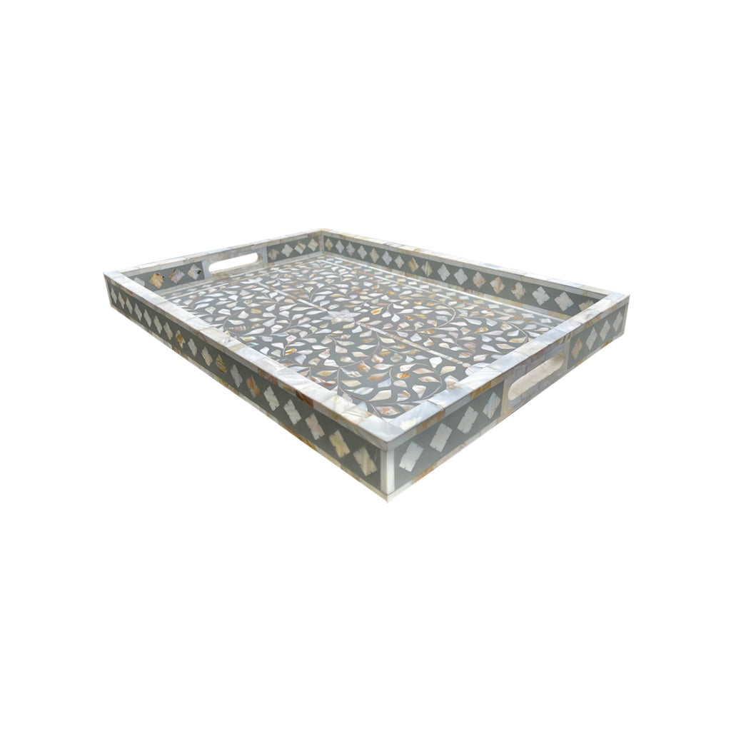 Pearl inlay tray floral grey